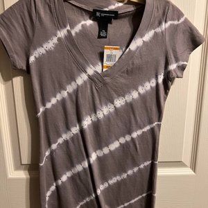NWT INC International Concepts PS Brown & White Stripe V-Neck Shirt Rhinestones